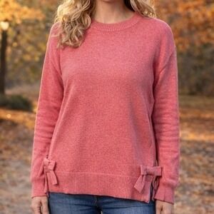 Charlie B Womens S Pink Bow Side Slit Crew Neck Sweater Feminine Luxury  NWT